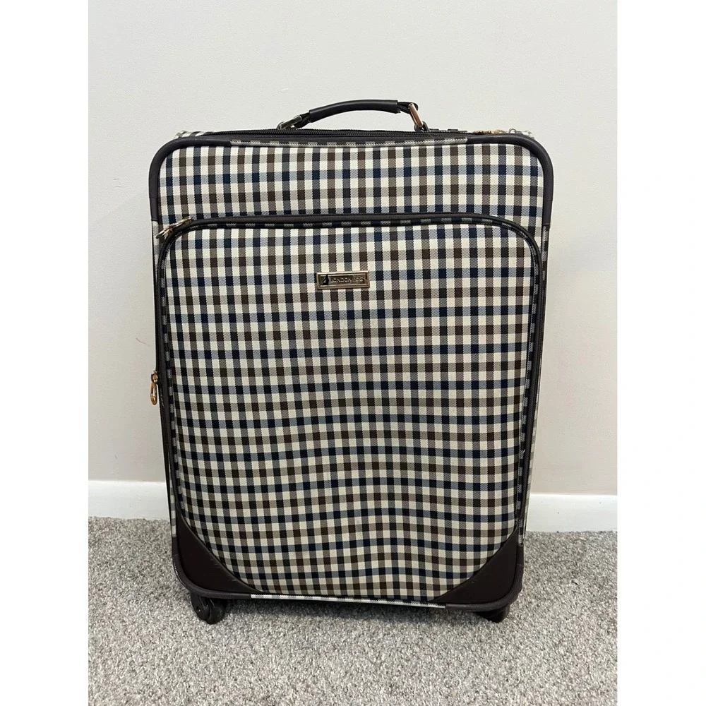 London Fog Suitcase Brown Gingham Plaid Devonshire Expandable Spinner 24